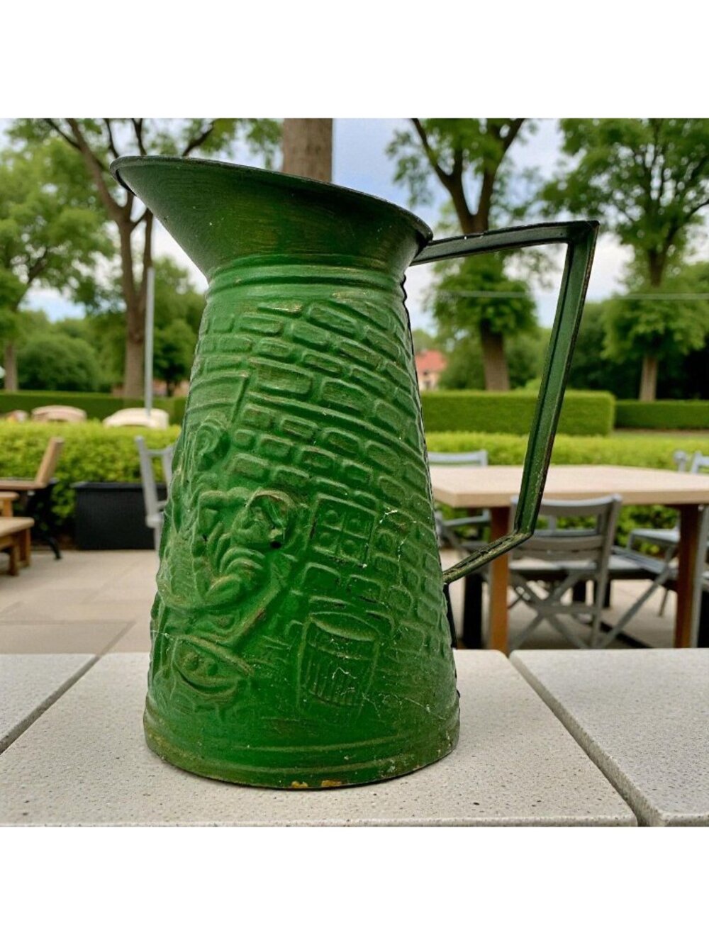 Antique Hammered Brass Pitcher Tavern Pub Scene Made In England Handcrafted